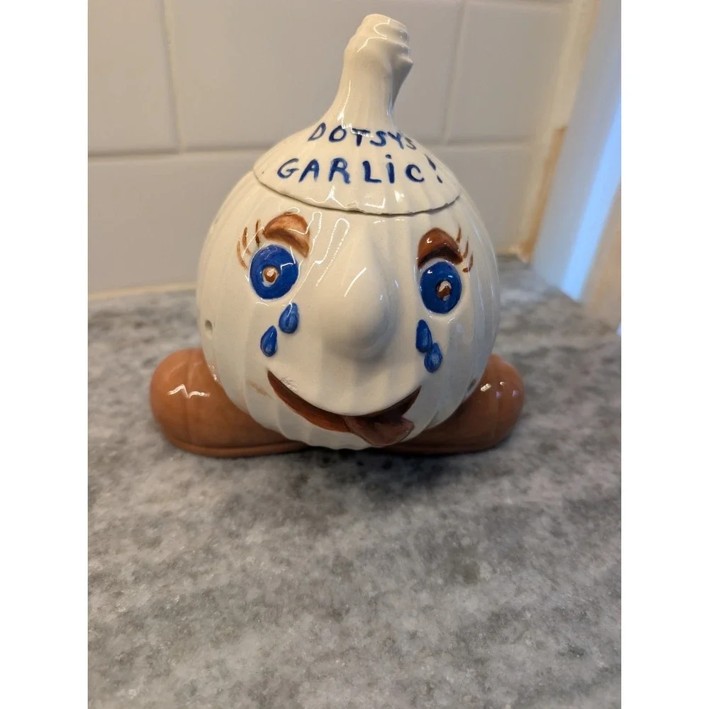 Vintage Dotsy's Ceramic Garlic Keeper Jar With Lid